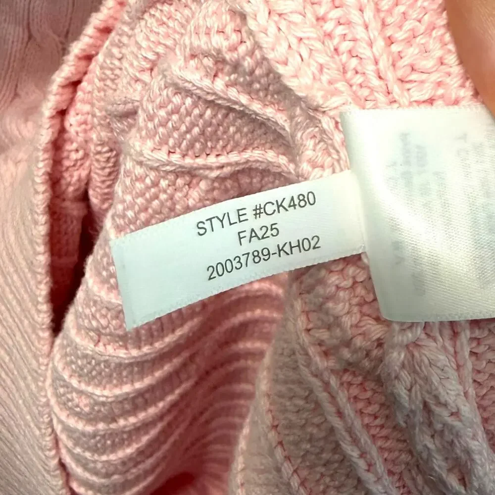 J. Crew Cotton Cable-Knit V-Neck Sweater NWT Men's Sz L Pink Long Sleeves Knit